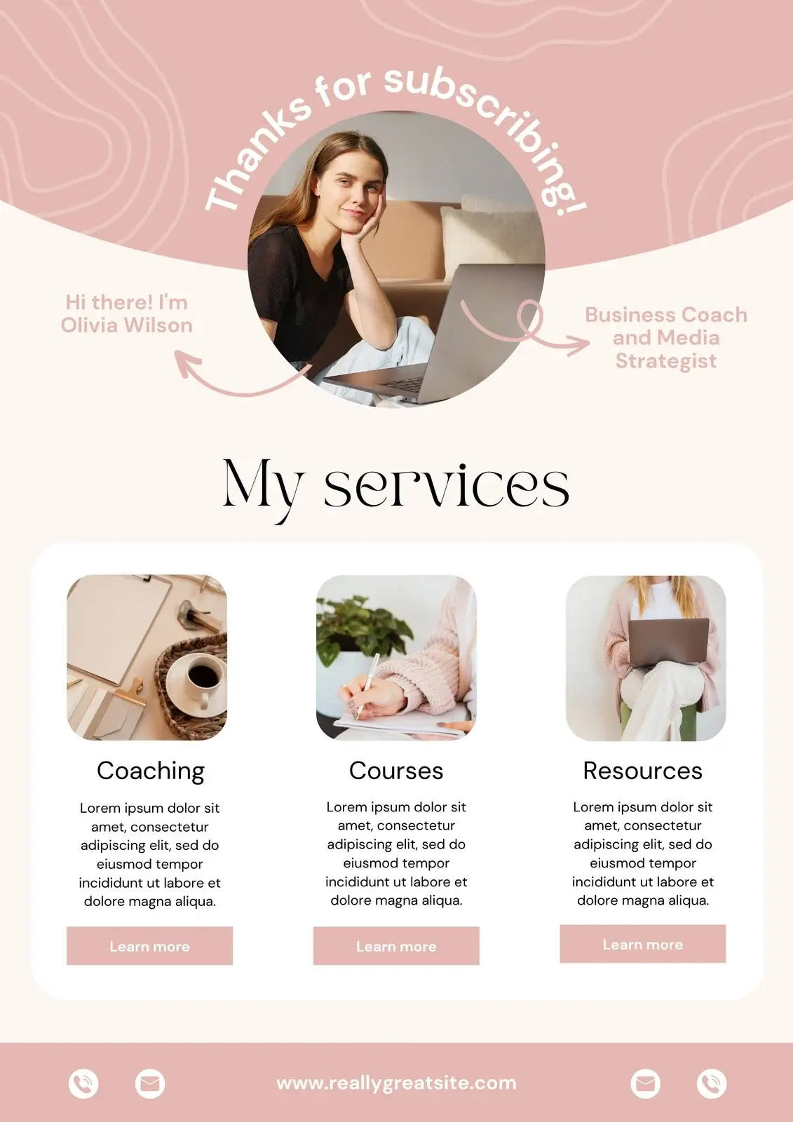 An email template of a business coach with her services