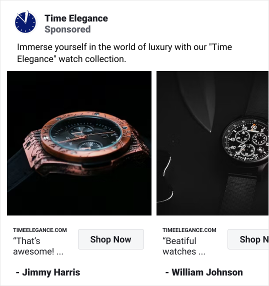 Carousel advertisement for watches