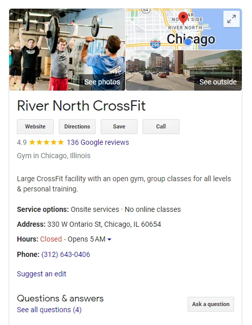 River North CrossFit Google My Business page