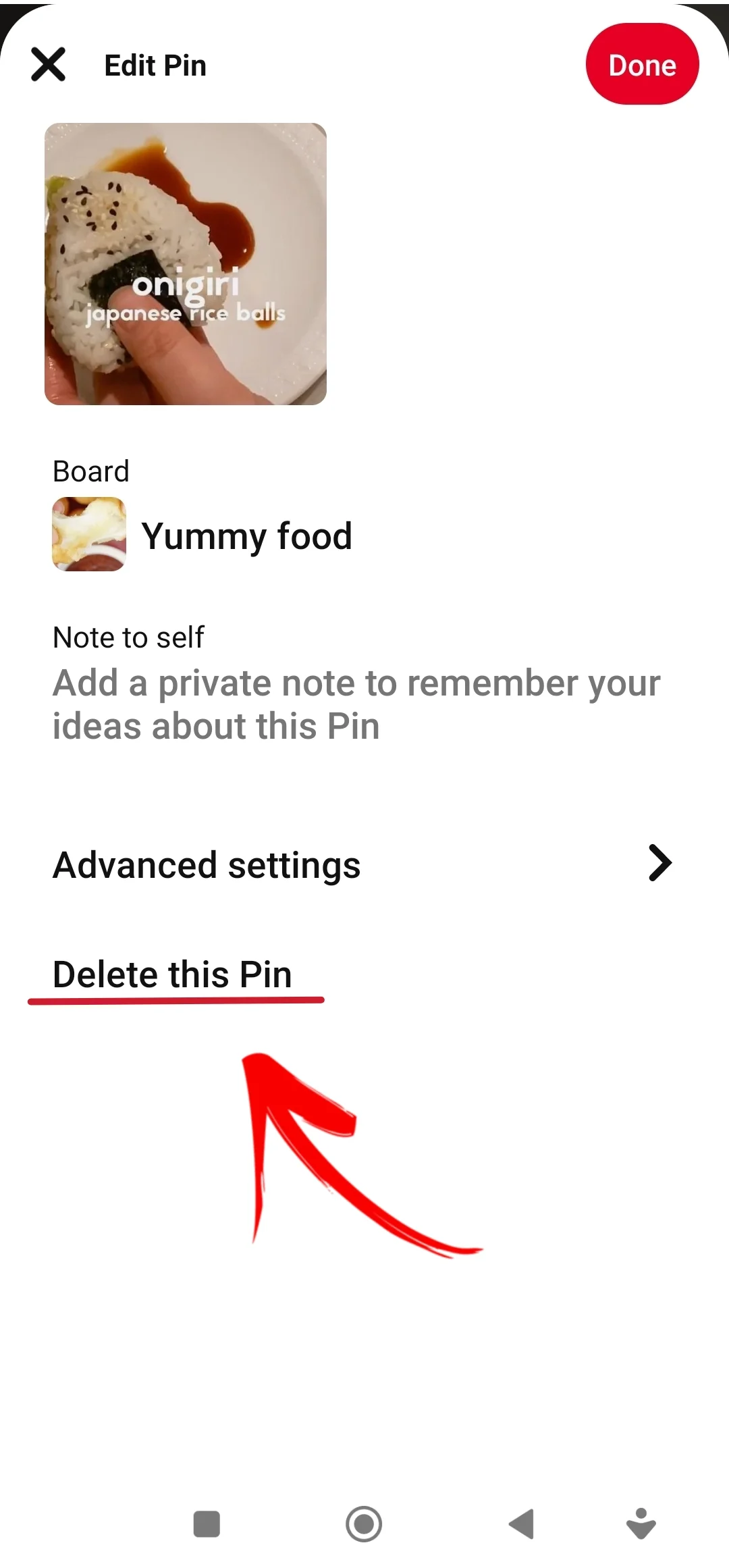 Deleting a pin from phone app