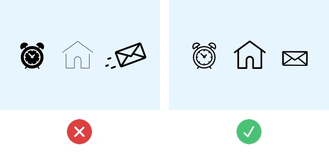 Example of correct and incorrect icons style