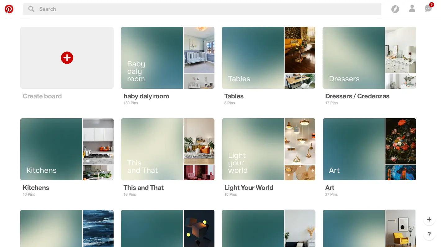 Example of well-designed Pinterest boards