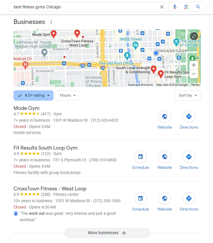 Best fitness gyms in Chicago Google search
