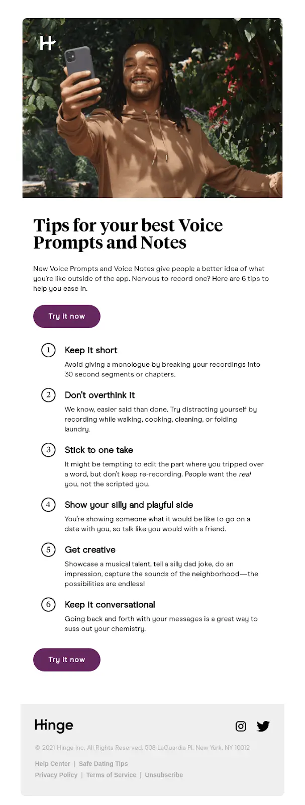 Email newsletter with tips for voice prompts