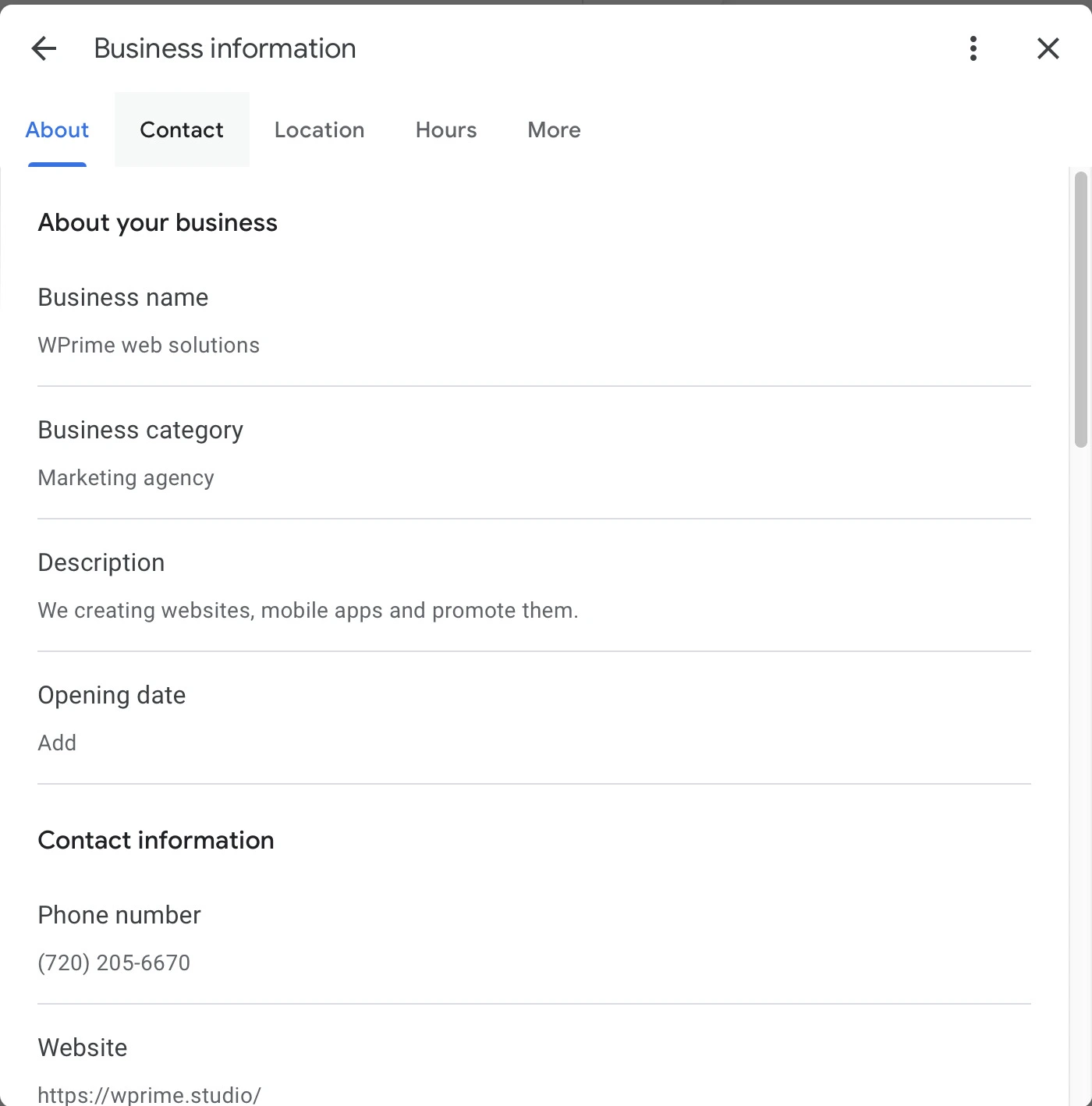 Where to fill in information about your business in Google My Business