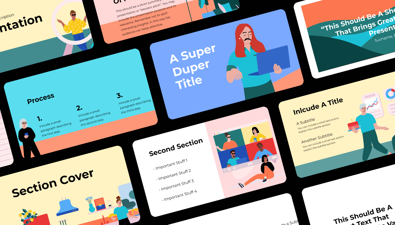 Slide deck with colorful illustrations