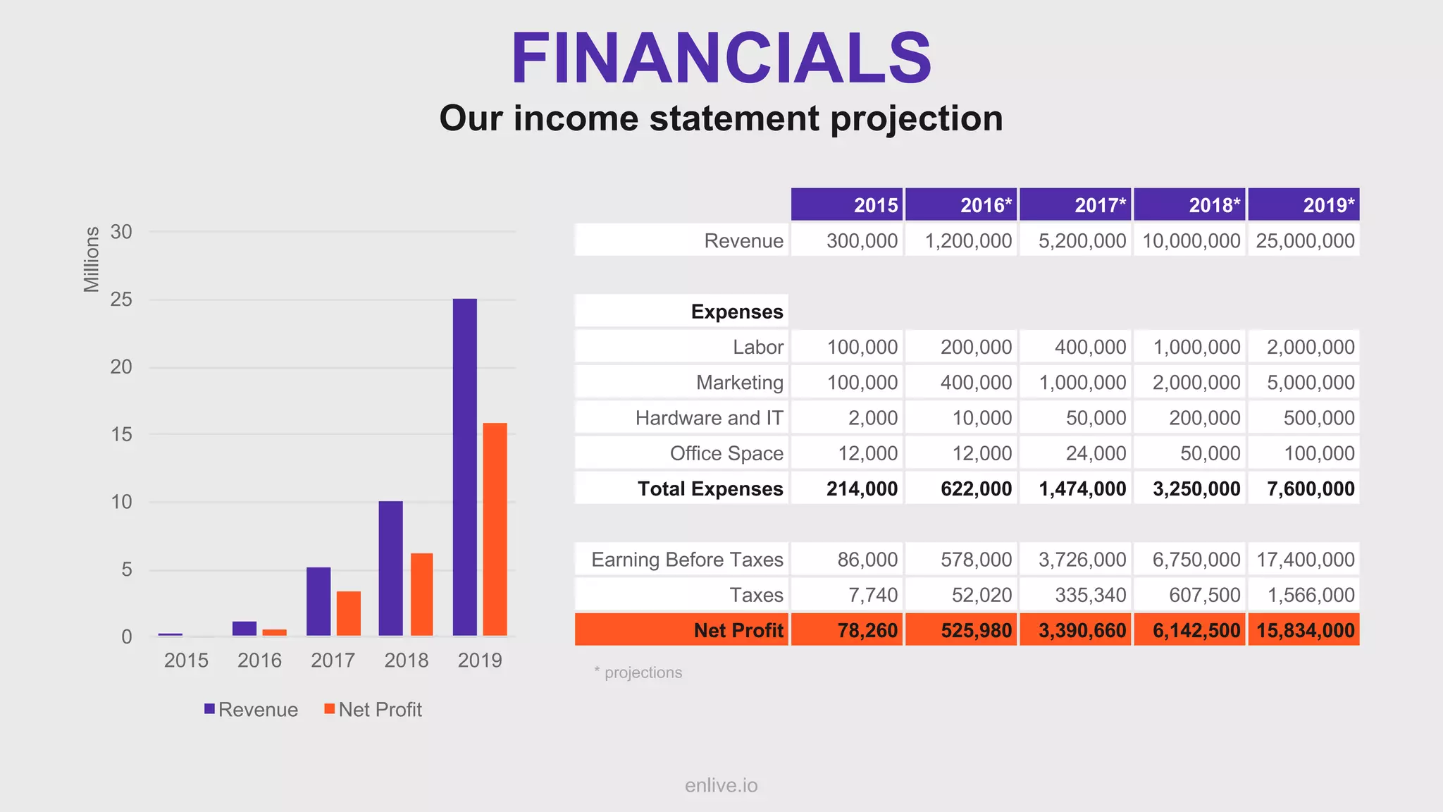 Income statement projection presentation slide