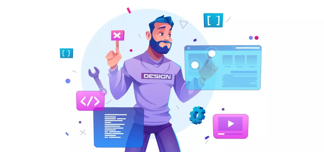 Illustration of a man creating web design