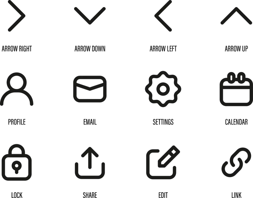 Simple black and white navigation icons