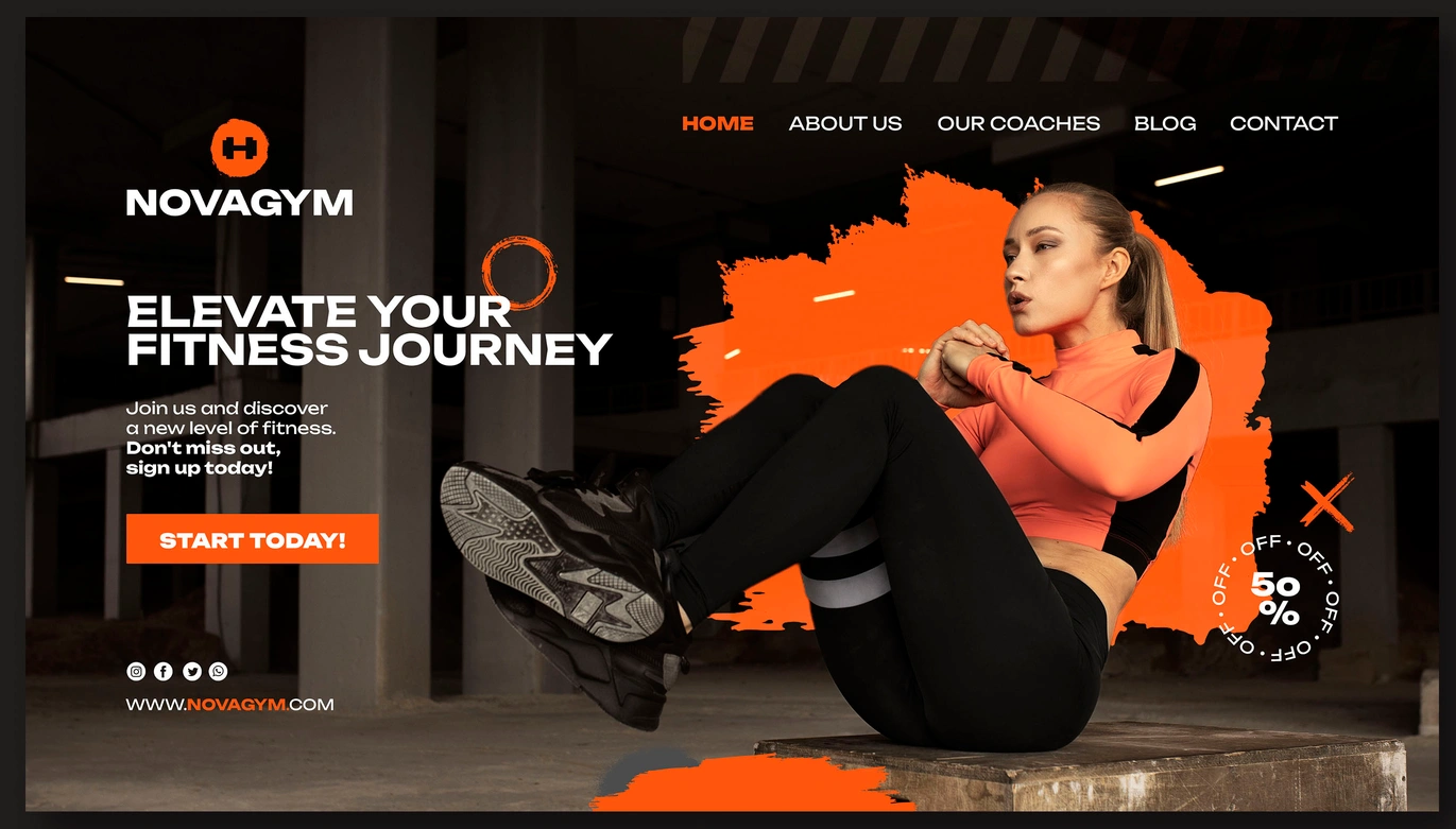 Landing page of a fitness center