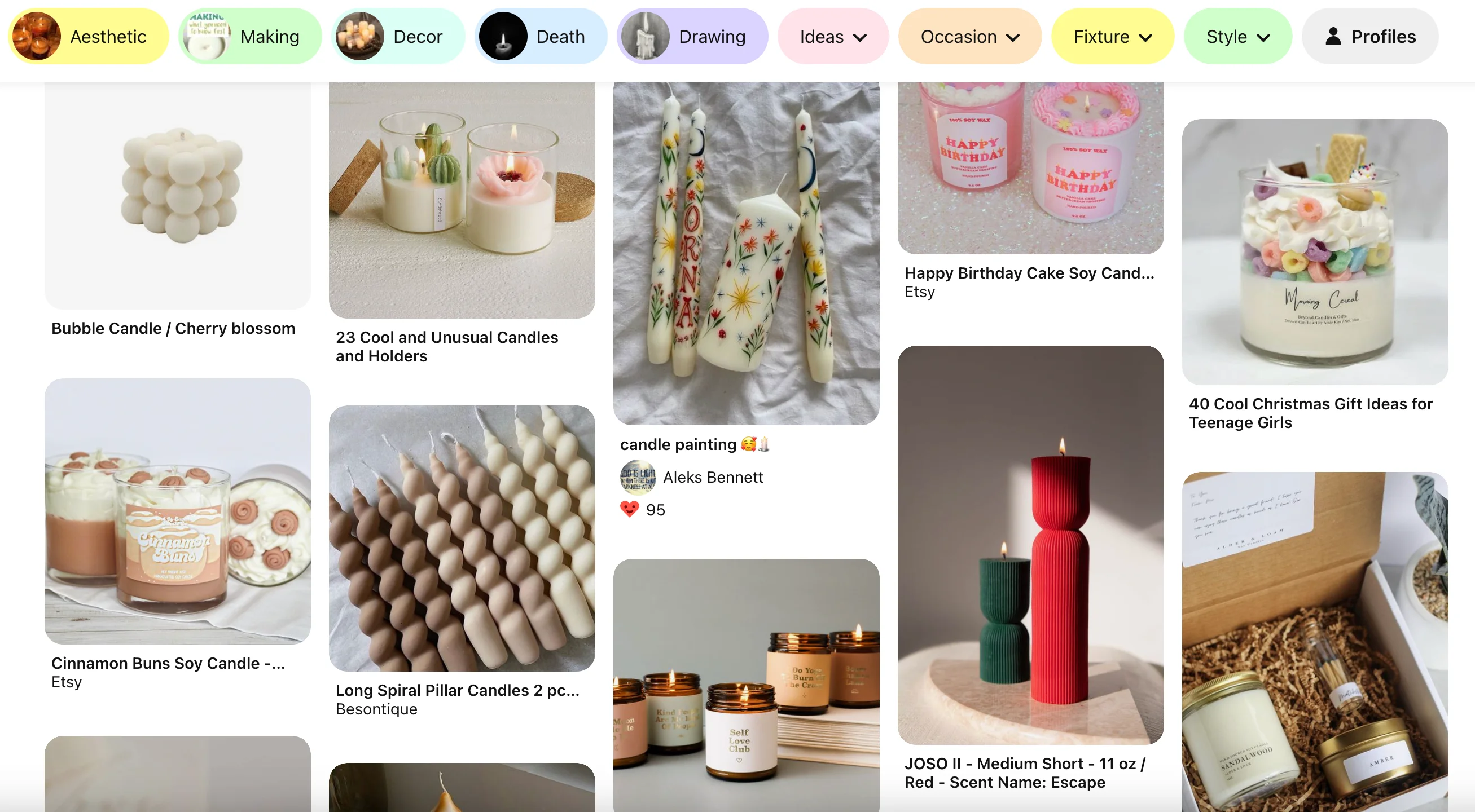 Pinterest search results for candles
