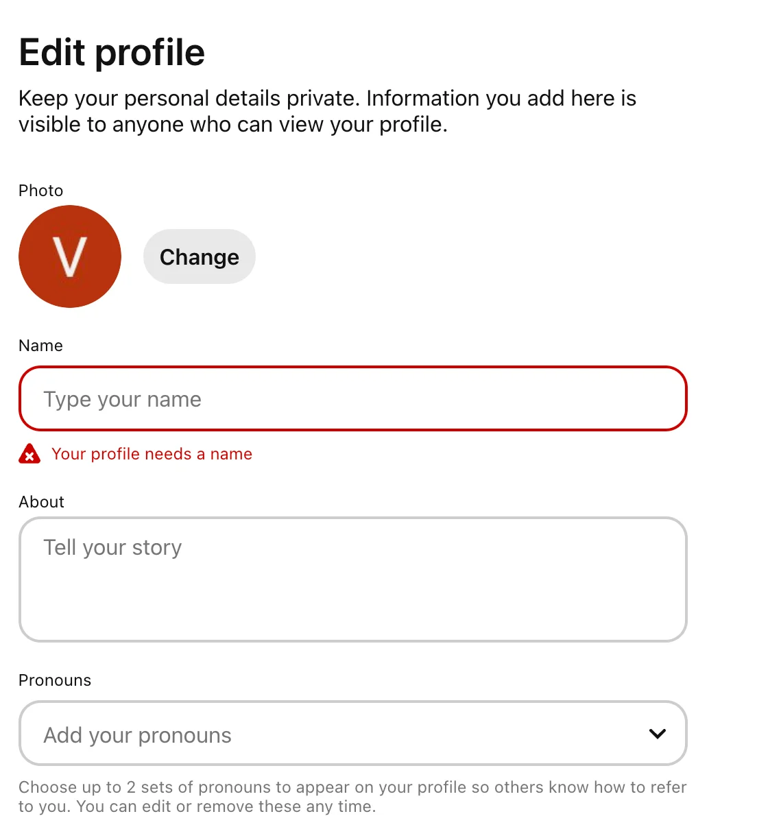 A screenshot of where to edit your Pinterest profile
