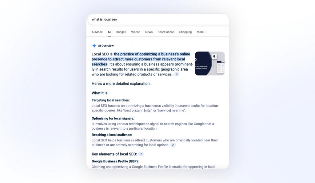 Google AI Overview about what is local SEO